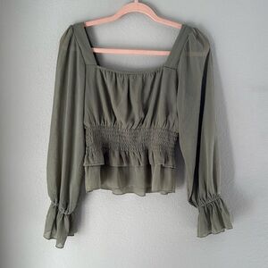 Olive Green Women's Smocked Blouse